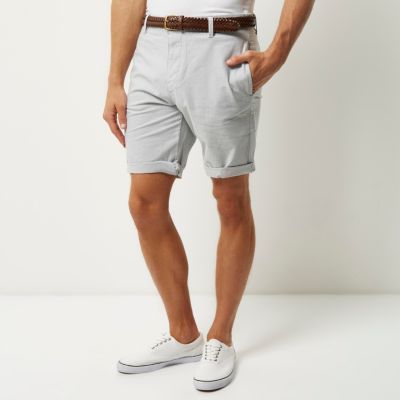 Grey belted Oxford shorts